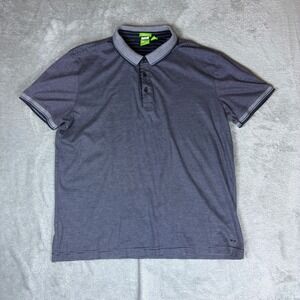 Hugo Boss Shirt Mens XL Regular Fit Luxury Cotton Striped Polo Navy Blue 8605